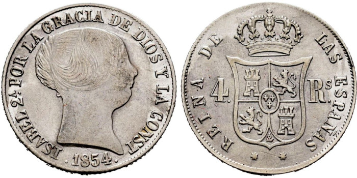 Cy16126.-ISABEL II - 4 Reales 1854 Sevilla.-SC-