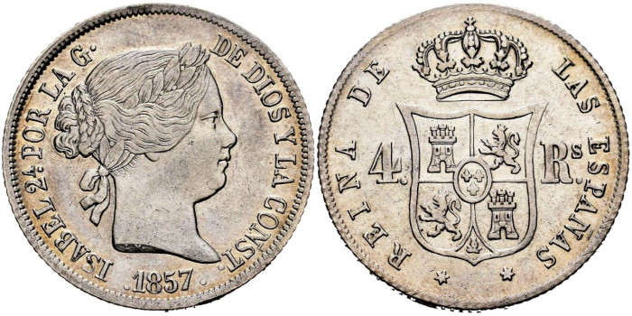 Cy16132.-ISABEL II - 4 Reales 1857 Madrid. S.C