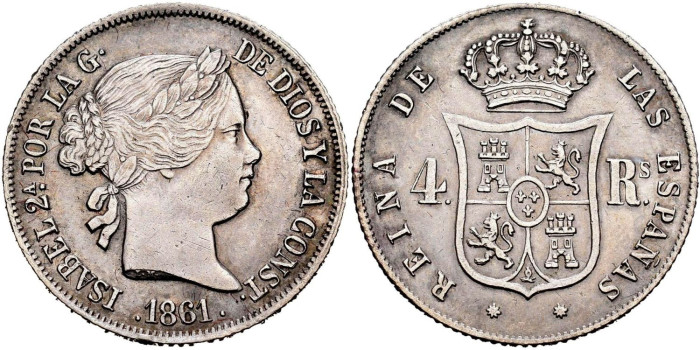 Cy16144.-ISABEL II -  4 Reales 1861 Barcelona.- EBC