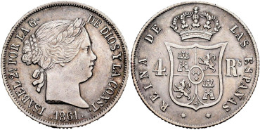Cy16144.-ISABEL II -  4 Reales 1861 Barcelona.- EBC