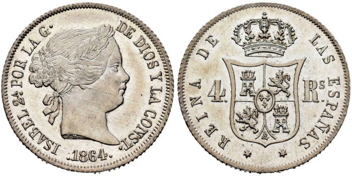 Cy16158.-ISABEL II -  4 Reales 1864 Madrid.- SC
