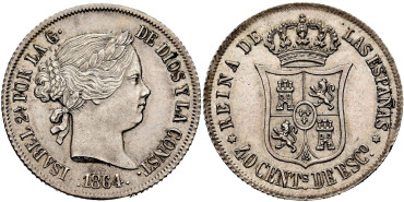 Cy16160.-ISABEL II -  40 Ctm. Escudo 1864 Madrid.-EBC
