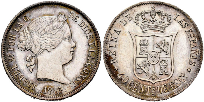 Cy16164.-ISABEL II -  40 Ctm. Escudo 1865 Madrid.-SC