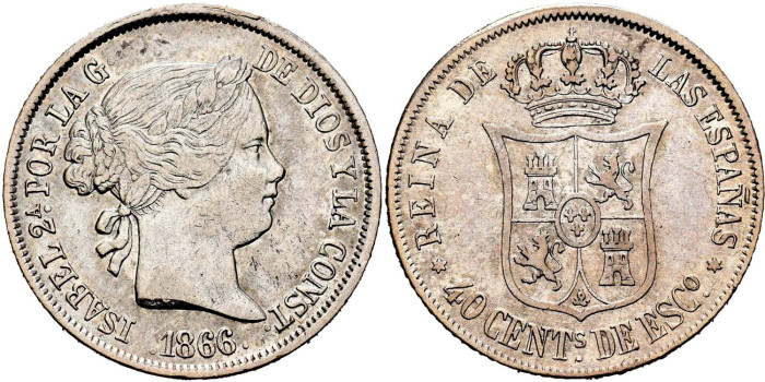 Cy16168.-ISABEL II -  40 Ctm. Escudo 1866 Madrid.-EBC-