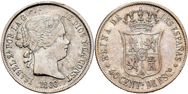 Cy16168.-ISABEL II -  40 Ctm. Escudo 1866 Madrid.-EBC-