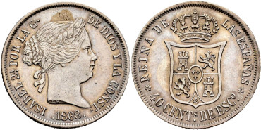 Cy16175.-ISABEL II -  40 Ctm. Escudo 1868 (18-68) Madrid.-EBC