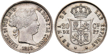 Cy16176.-ISABEL II -  20 Ctm. Peso 1868 Manila.-EBC