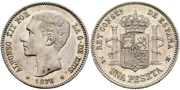 Cy16566.-ALFONSO XII 1 Peseta 1876(18-76)- D.E.M.- SC