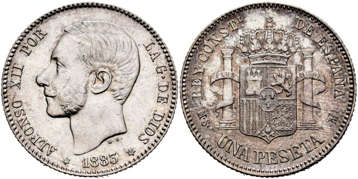Cy16570I.-ALFONSO XII 1 Peseta 1883(18-83)- M.S.M.- EBC+