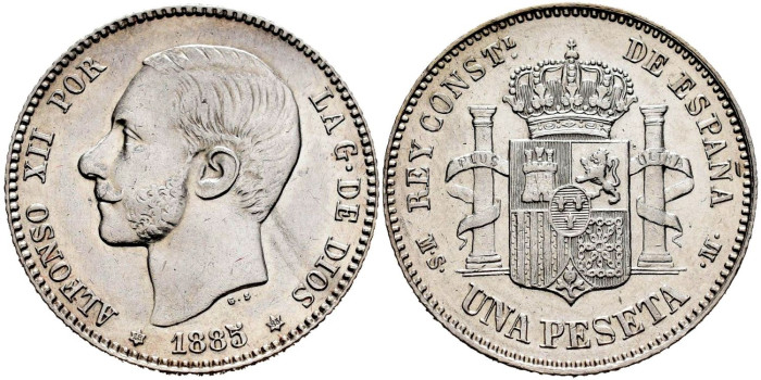 Cy16572.-ALFONSO XII 1 Peseta 1885(18-85)- M.S.M.- EBC+