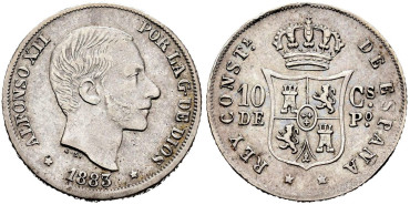 Cy16620F.- ALFONSO XII 10 Ctm. de Peso 1883 Manila - EBC