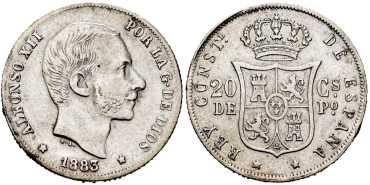 Cy16627F.- ALFONSO XII 20 Ctm. de Peso 1883 Manila - MBC