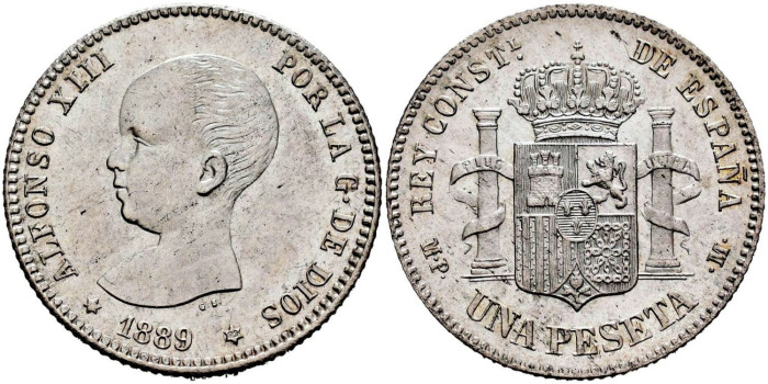 Cy16671H.- ALFONSO XIII - 1 Peseta 1889 MPM. SC