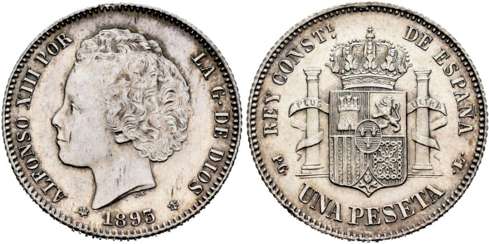 Cy16673F.- ALFONSO XIII  1 Peseta 1893 PGL.- EBC