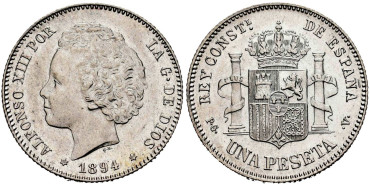 Cy16674H.- ALFONSO XIII  1 Peseta 1894 PGV.- SC