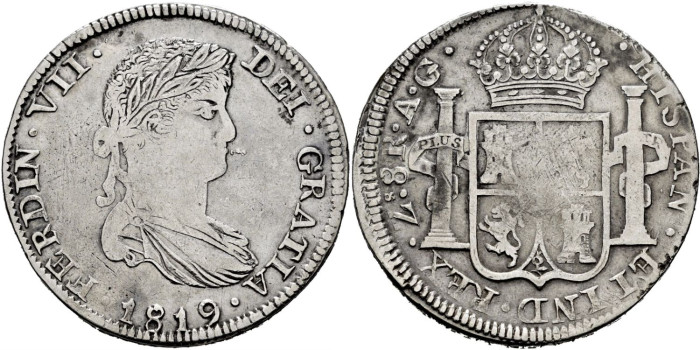 Cy15143.- Fernando VII  8 Reales 1819 Zacatecas A.G. BC+