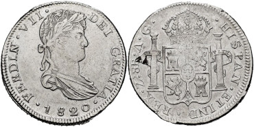 Cy15155.- Fernando VII  8 Reales 1820 Zacatecas A.G. MBC+