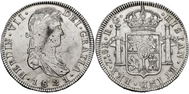 Cy15175.- Fernando VII  8 Reales 1821 Zacatecas R.G. MBC+