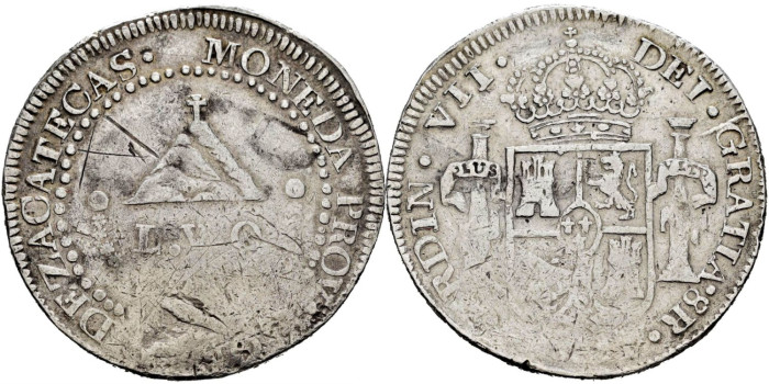 Cy14990.- Fernando VII ZACATECAS 1811. Modulo 8 reales. MBC-