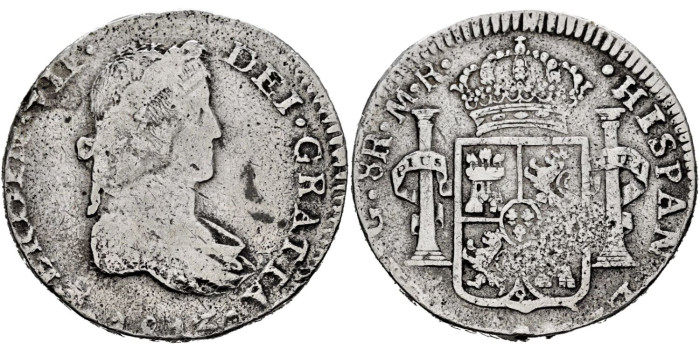Cy15026.- Fernando VII 8 Reales 1813 Guadalajara M.R.  BC-