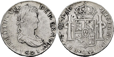 Cy15163.- Fernando VII 8 Reales 1821 Guanajuato J.M.   