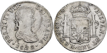 Cy15184.- Fernando VII 8 Reales 1822 Guanajuato J.M.  MBC+