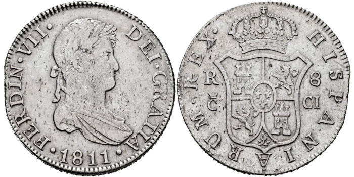 Cy14962.- Fernando VII 8 Reales 1811 Cadiz C.I.  MBC+