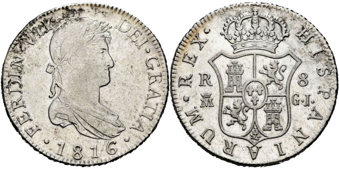 Cy15095.- Fernando VII 8 Reales 1816 Madrid G.J.  EBC+