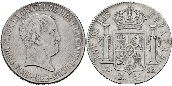 Cy15188.- Fernando VII 20 Reales 1822 Madrid S.R.  MBC