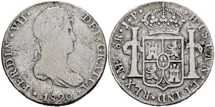 Cy15149.- Fernando VII 8 Reales 1820 Lima J.P.  RC
