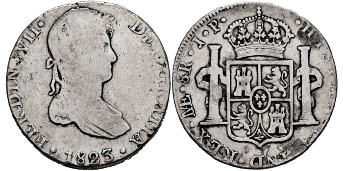 Cy15196.- Fernando VII 8 Reales 1823 Lima J.P.  BC. RARA