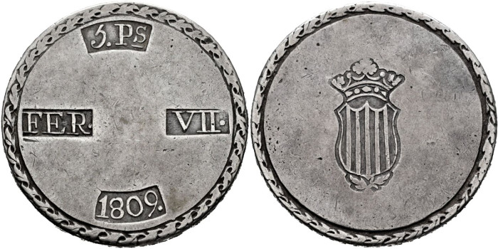 Cy14946.- Fernando VII 5 Pesetas 1809 Tarragona.  EBC-