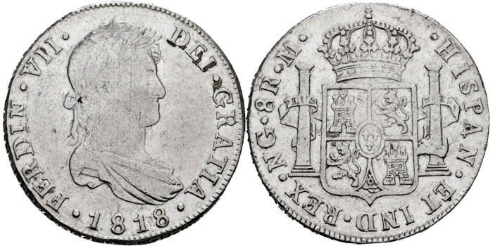 Cy15126.- Fernando VII 8 Reales 1818 Guatemala M.  MBC+