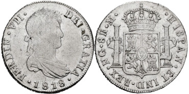 Cy15126.- Fernando VII 8 Reales 1818 Guatemala M.  MBC+