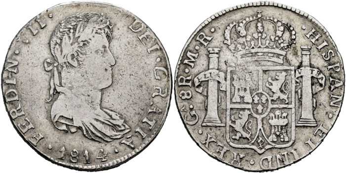 Cy15056.- Fernando VII 8 Reales 1814 Guadalajara M.R.  BC+
