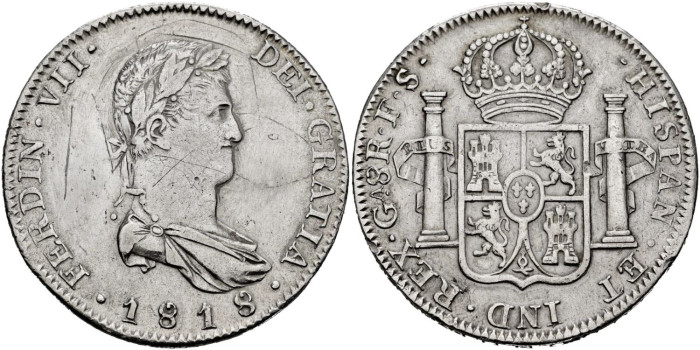Cy15125.- Fernando VII 8 Reales 1818 Guadalajara F.S.  MBC+