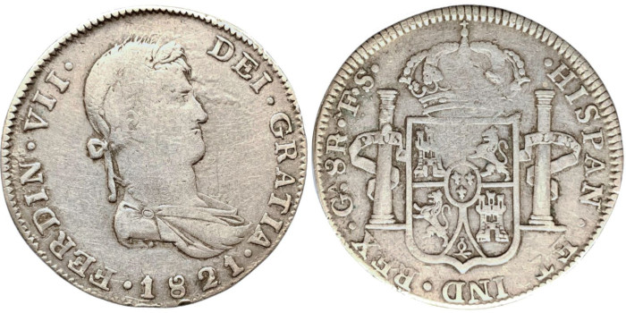 Cy15162.- Fernando VII 8 Reales 1821 Guadalajara F.S.  MBC