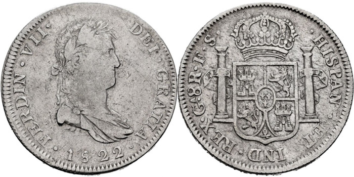 Cy15183.- Fernando VII 8 Reales 1822 Guadalajara F.S.  MBC