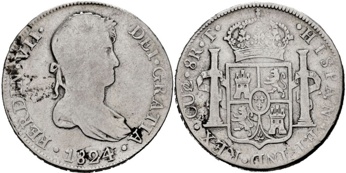 Cy15206.- Fernando VII 8 Reales 1824 Cuzco T.  BC+