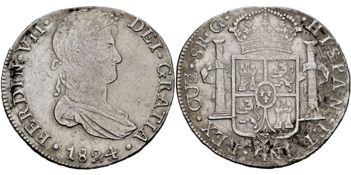 Cy15209.- Fernando VII 8 Reales 1824 Cuzco G.  MBC