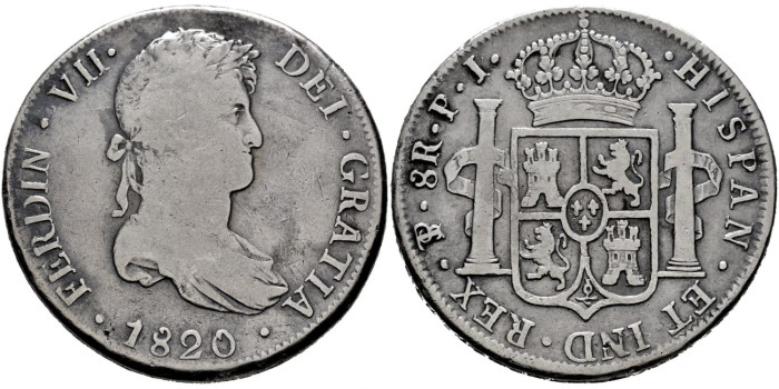 Cy15153.-FERNANDO VII - 8 Reales 1820 Potosi P.J.-MBC-