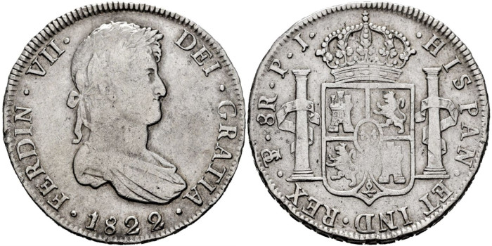 Cy15189.-FERNANDO VII - 8 Reales 1822 Potosi P.J.-MBC-
