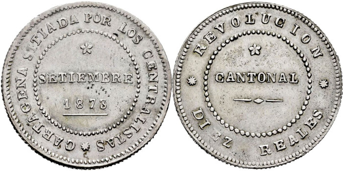 Cy16526.- G.P Y I REPUBLICA -  10 Reales 1873 CANTONAL. MBC+  NO COINCIDENTE