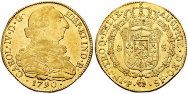 Cy13620.- CARLOS IV  8 Escudos 1790 POPAYAN S.F. - Oro