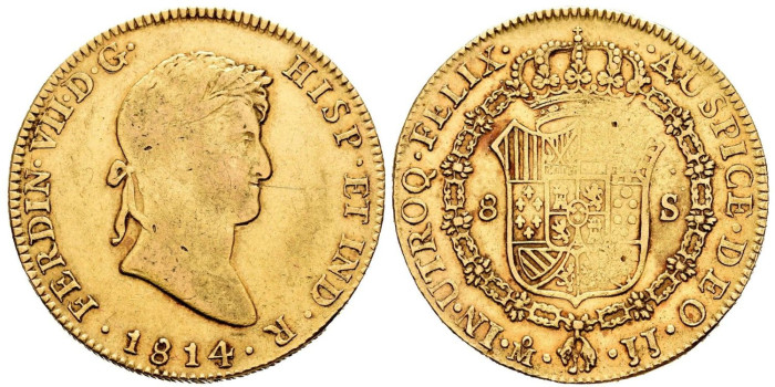 Cy15543.- FERNANDO VII  8 Escudos 1814 MEXICO J.J. - Oro