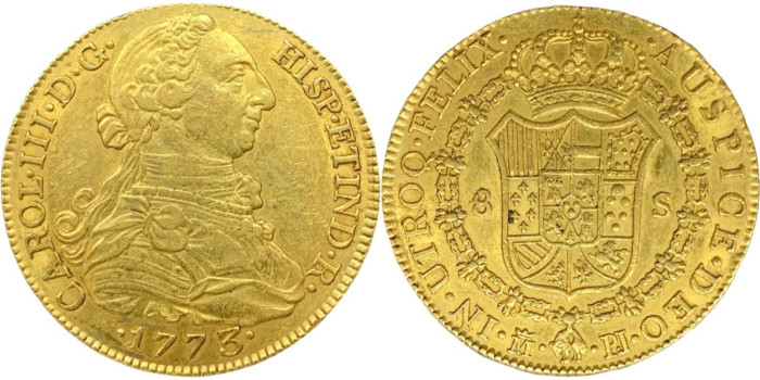 Cy12038.- CARLOS III  8 Escudos 1773 Madrid P.J. - Oro