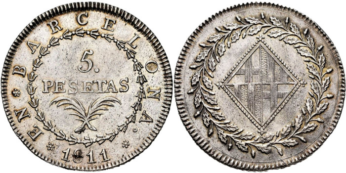 Cy13865.-JOSE NAPOLEON - 5 Pesetas 1811 Barcelona.-SC