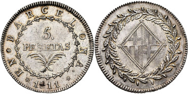 Cy13865.-JOSE NAPOLEON - 5 Pesetas 1811 Barcelona.-SC