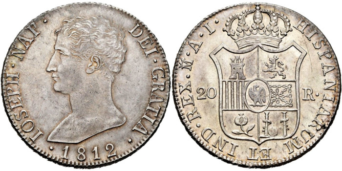 Cy13872.-JOSE NAPOLEON - 20 Reales 1812 Madrid A.I.-SC