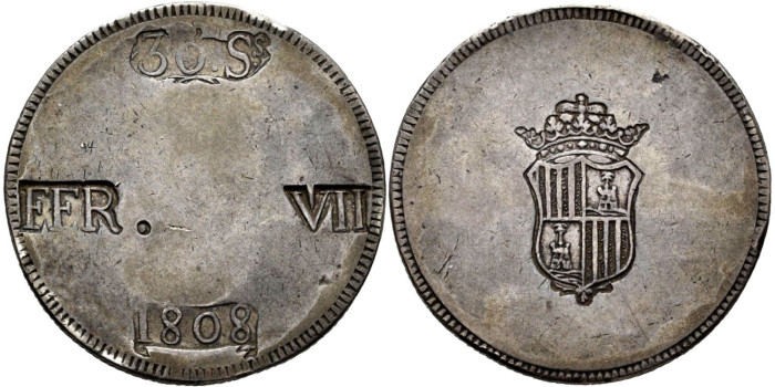 Cy14921.-FERNANDO VII - 30 SOUS 1808 Mallorca  T.H.- EBC-